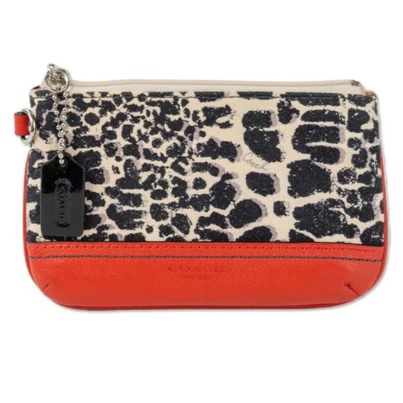 Coach Ocelot Cheetah Canvas Carnelia Leather Wristlet - Picture 1 of 8